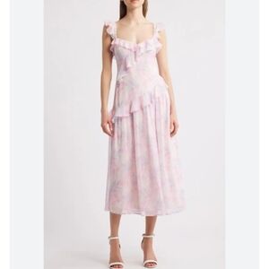 Lulu's Parker Floral Midi Dress In Pink S NWT